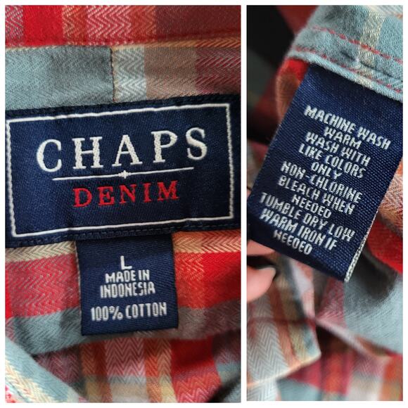 Chaps Plaid Button Up Shirt Womens L Red Blue Cotton Casual Western Fall Winter - Picture 3 of 12
